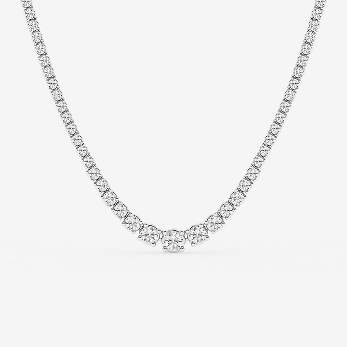 Round Four Prong Graduated Tennis Necklace - 10 ctw Round Lab Grown Diamond Four Prong Graduated Tennis Necklace